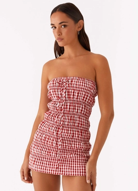 Adele Mini Dress - Red Gingham Luxe Finish Adele Mini Dress - Red Gingham MoldResistantTexture
