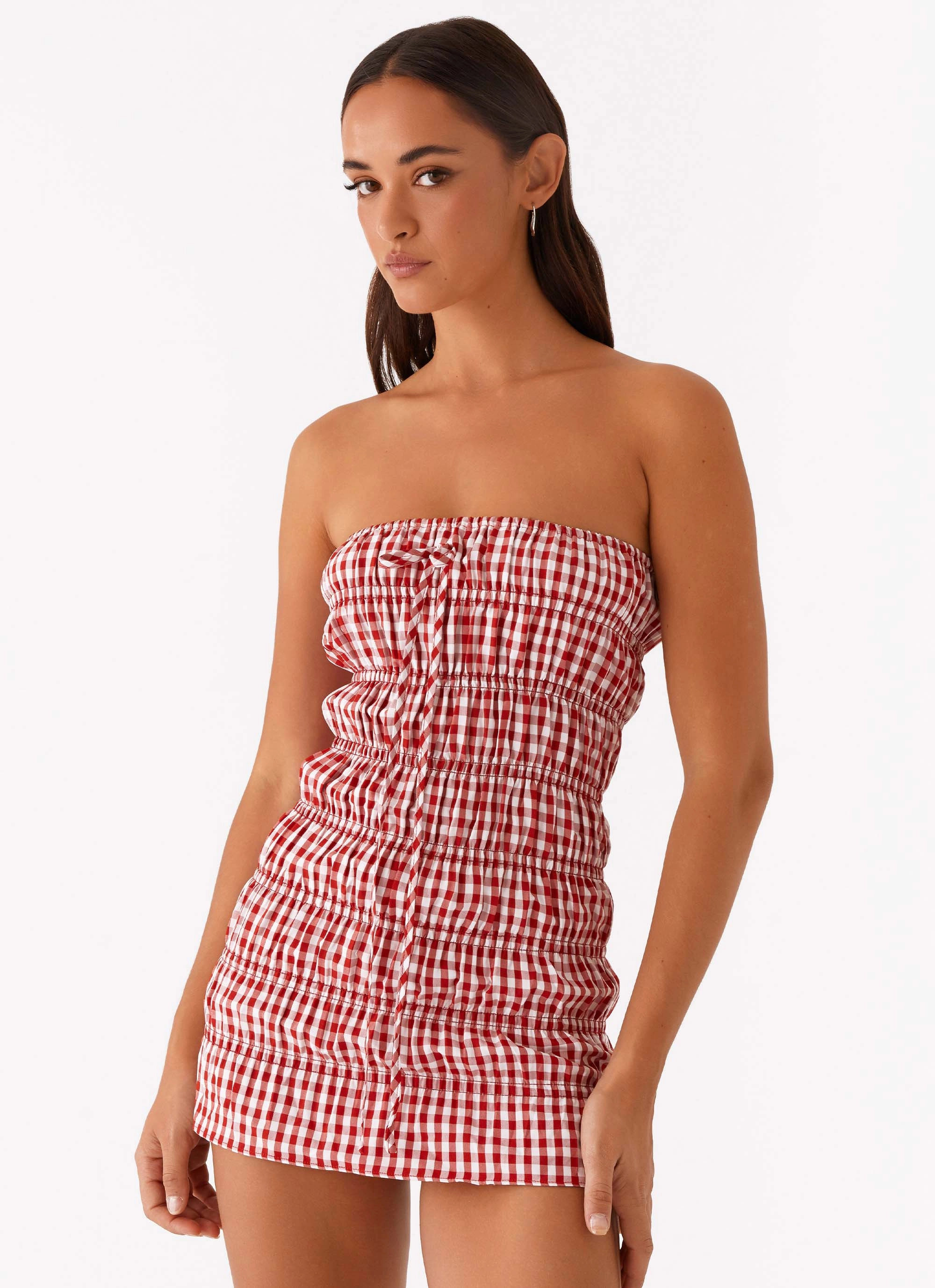 Adele Mini Dress - Red Gingham MoldResistantTexture