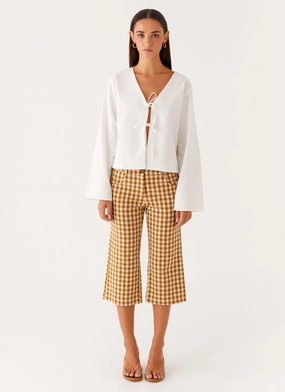 Adjustable Cuffs Radley Capri Pants - Brown Gingham Radley Capri Pants - Brown Gingham Casual Wear Sporty Stretch Fit