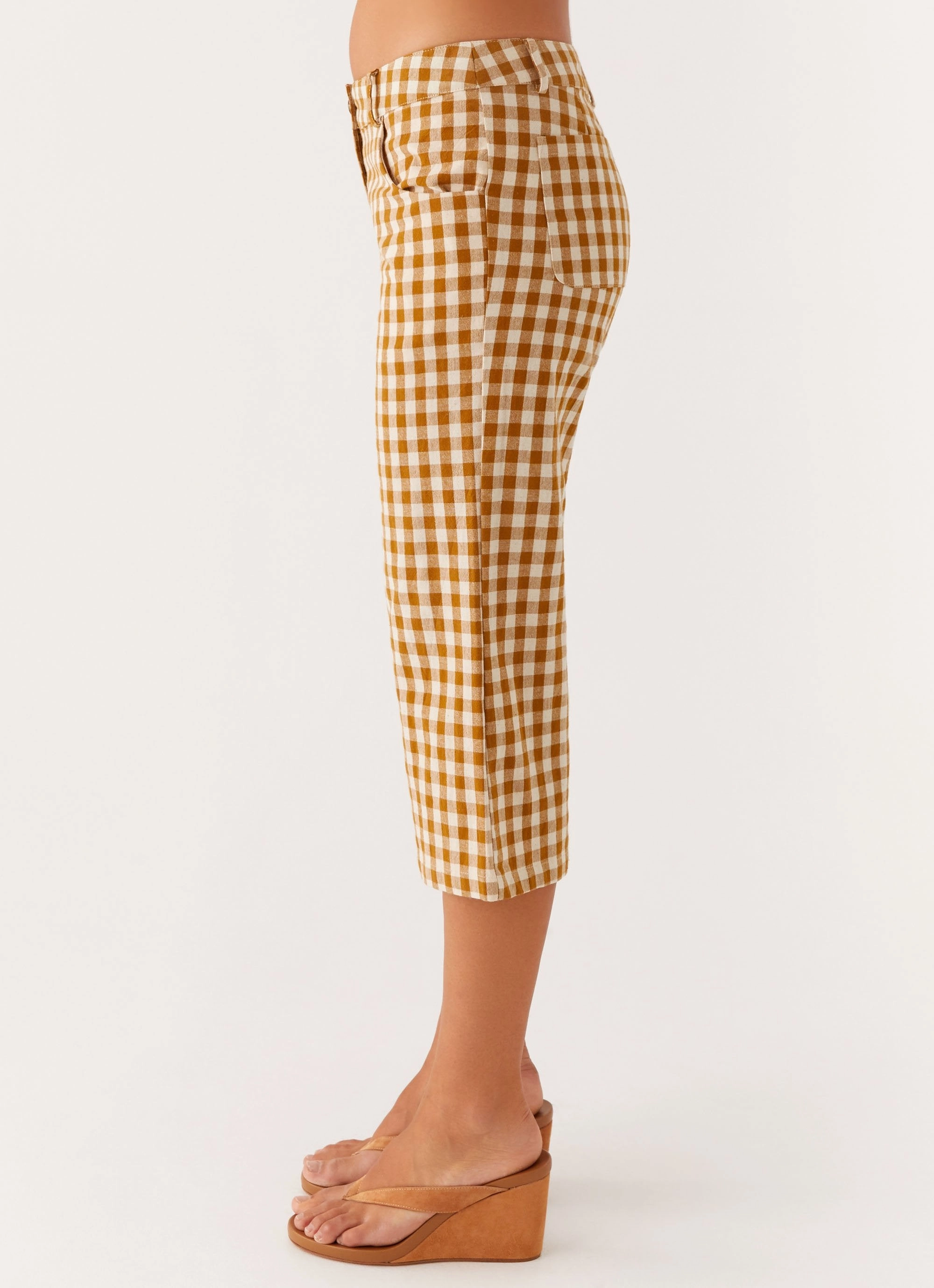 Radley Capri Pants - Brown Gingham Comfortable Cut
