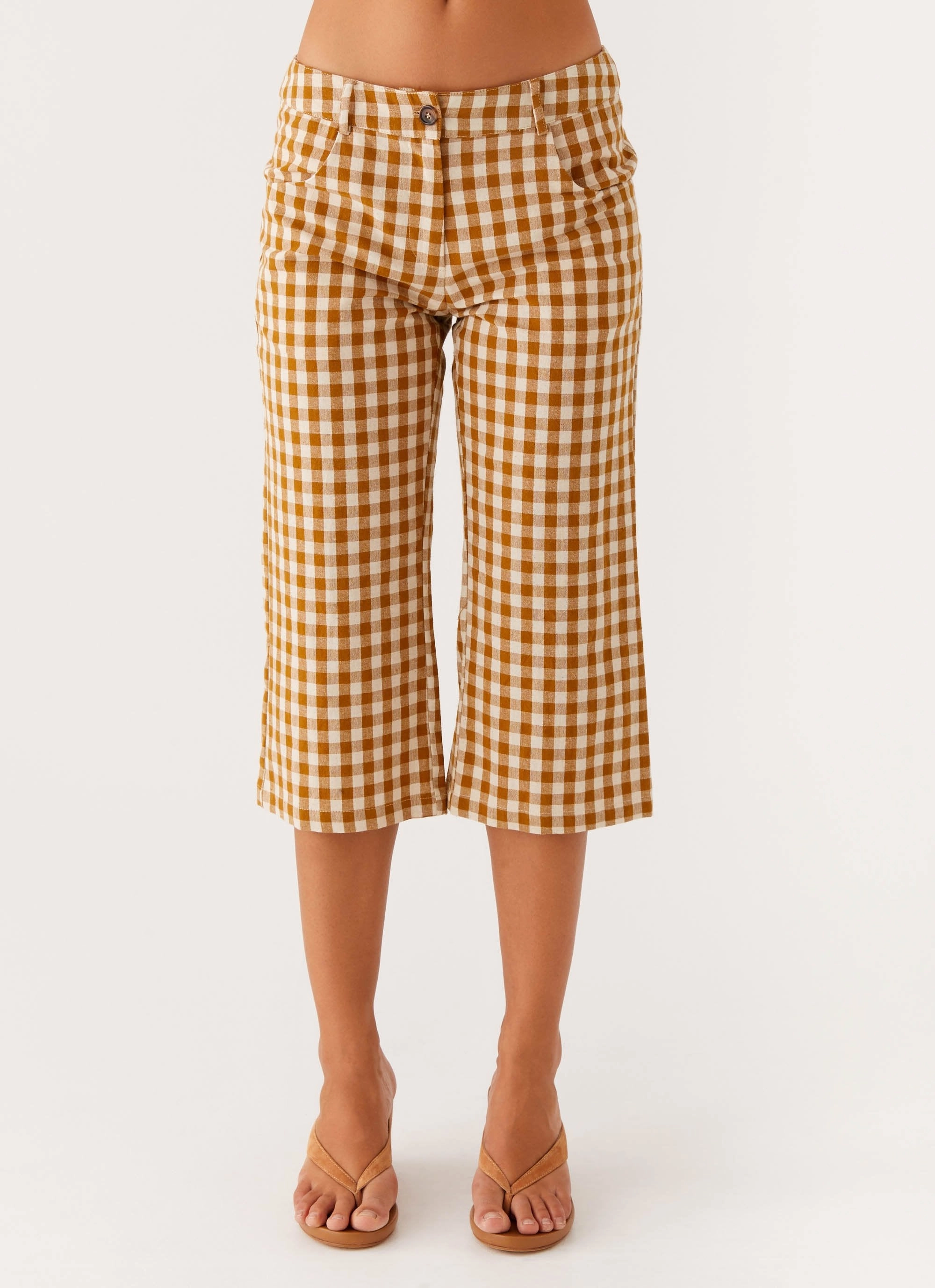 Yoga Ready Cozy Design Radley Capri Pants - Brown Gingham