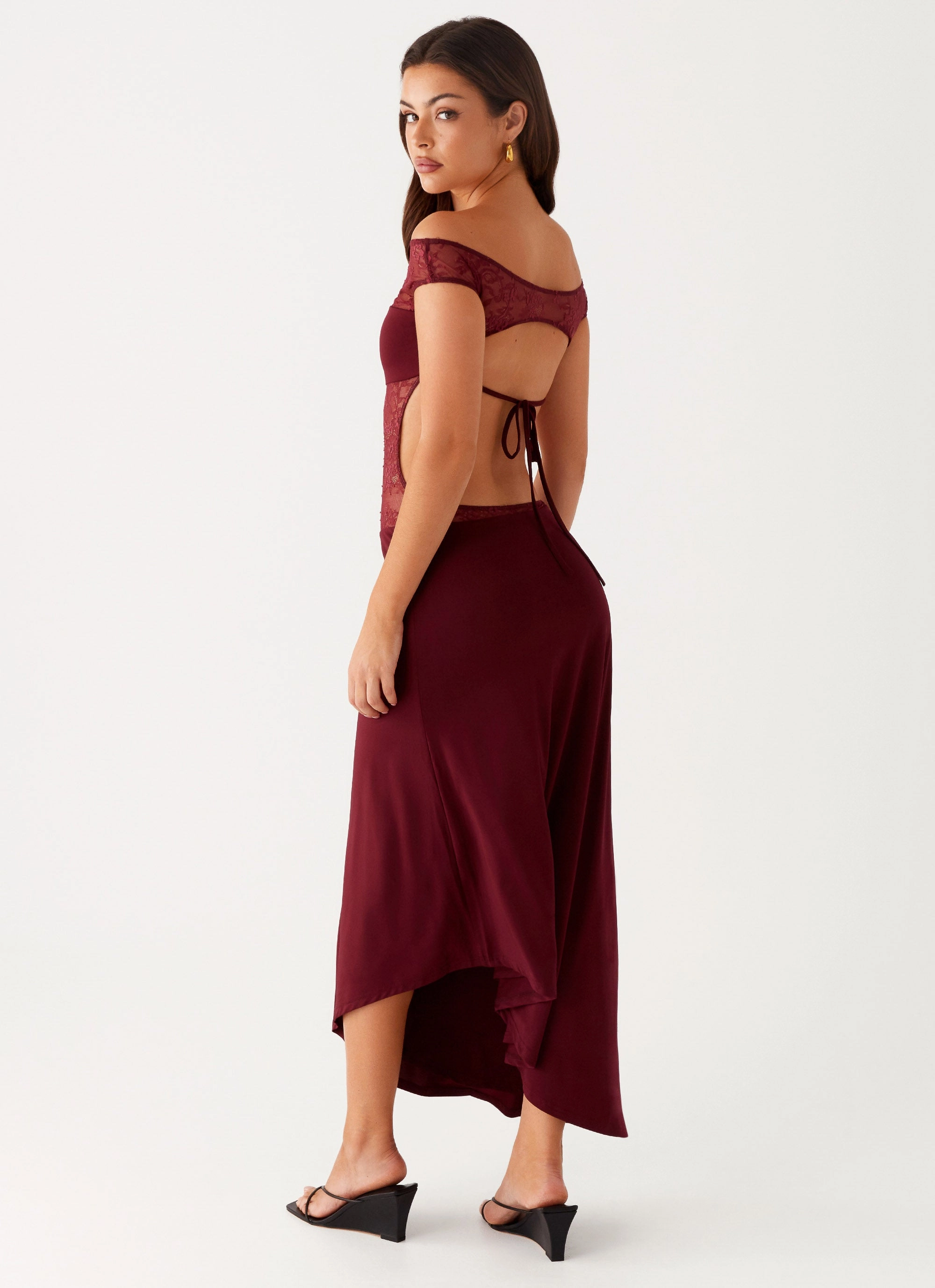 Francoise Lace Midi Dress - Burgundy Compressible