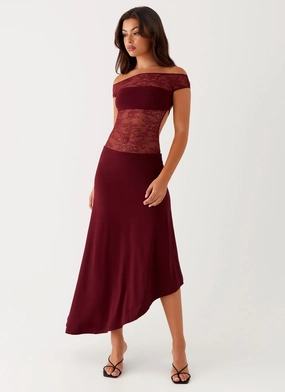 Adjustable Design Francoise Lace Midi Dress - Burgundy Fit Vibe Sculpted Form Francoise Lace Midi Dress - Burgundy