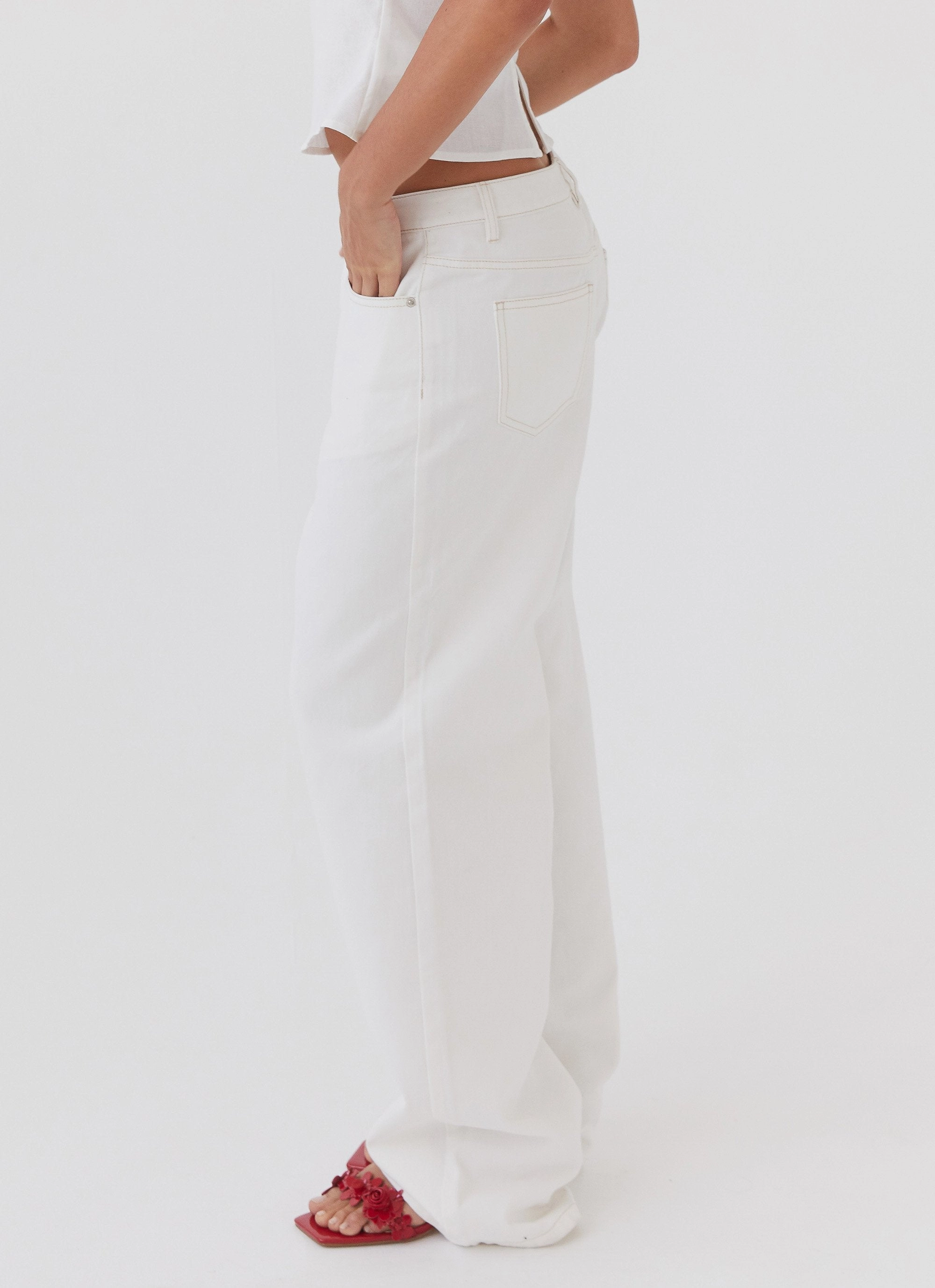 Keanna Low Rise Denim Jeans - Ivory High-rise waist Cozy and Relaxed