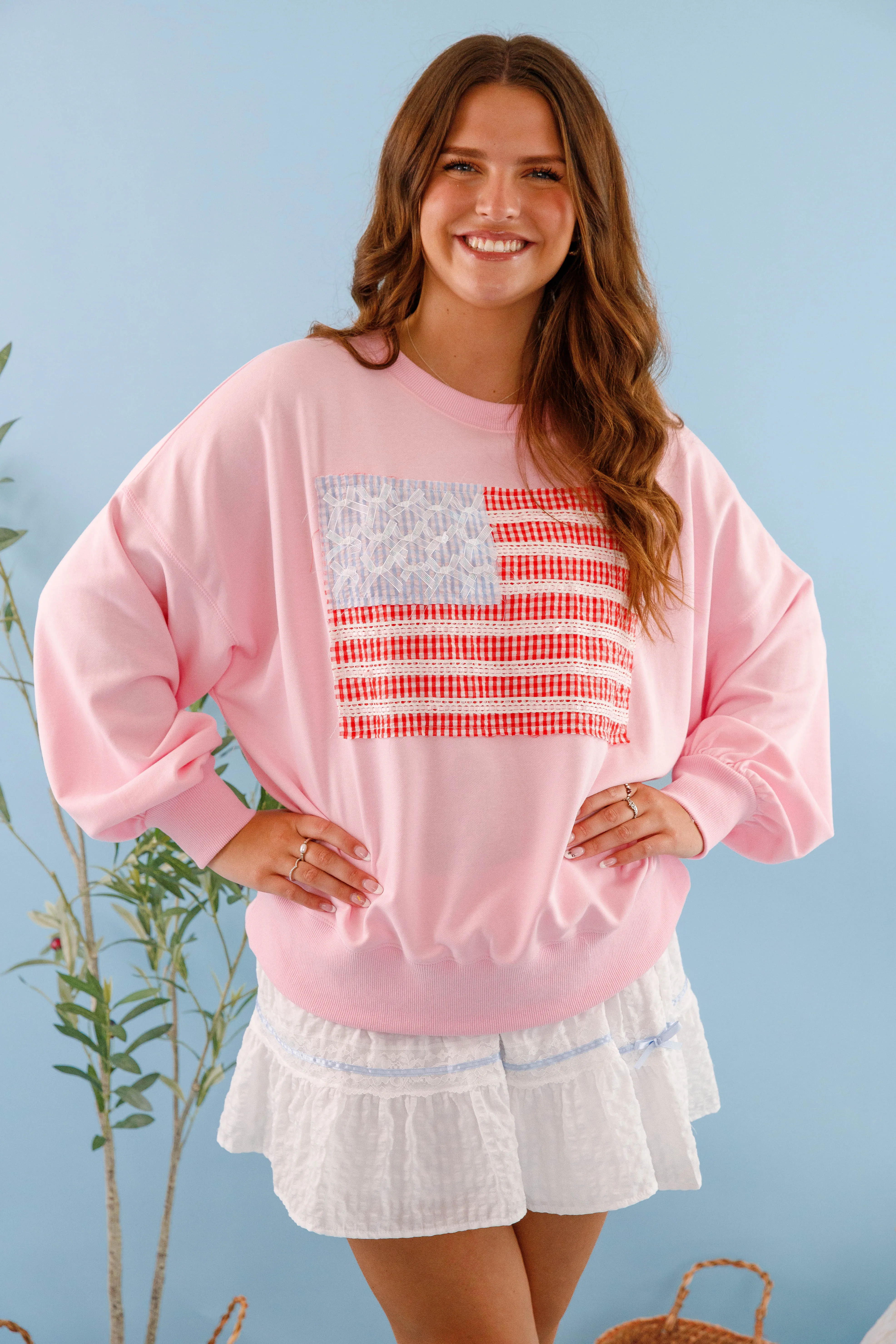 America's Sweetheart Pullover-Pink Elasticized Waistband