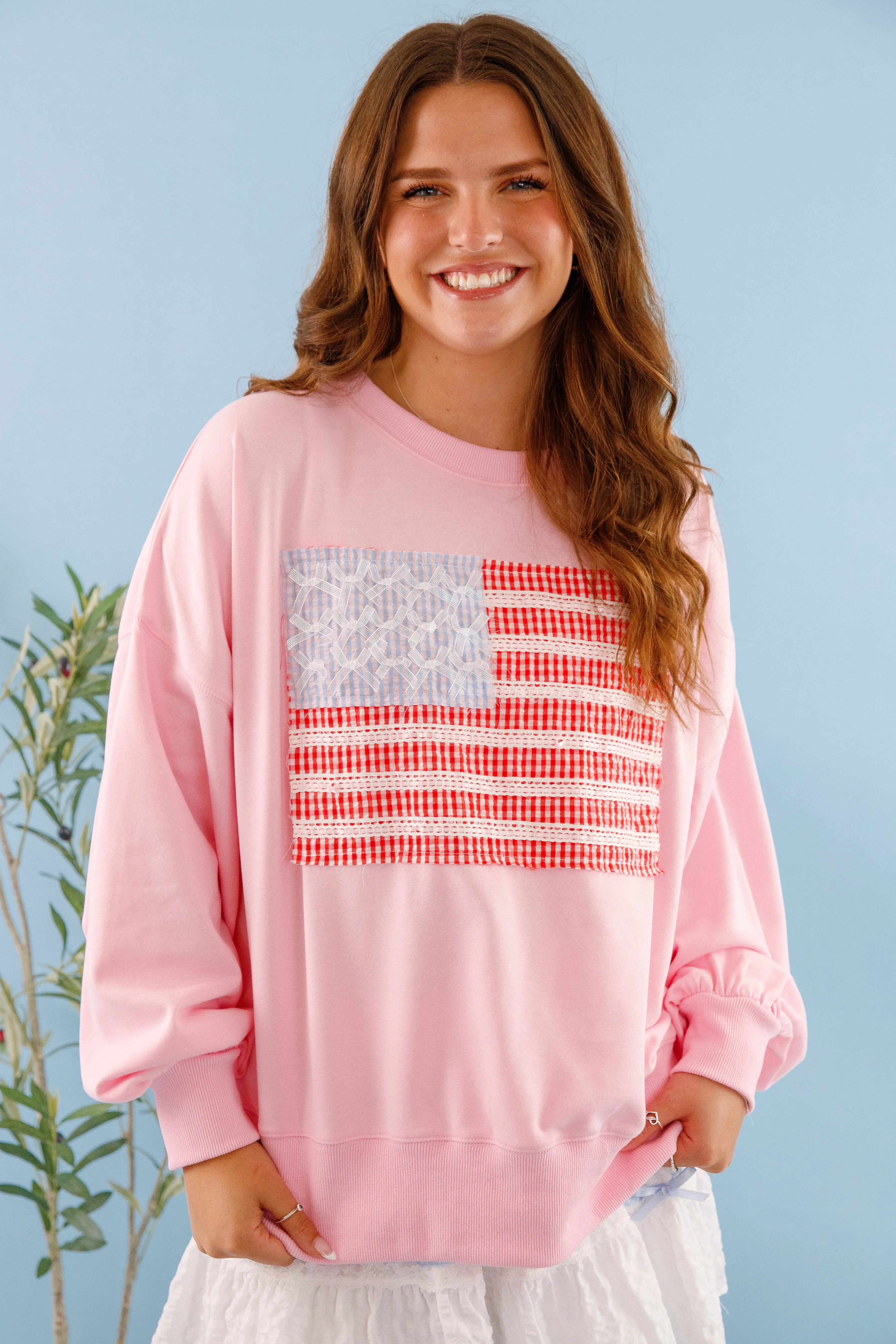 Flatlock Seam America's Sweetheart Pullover-Pink