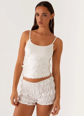 AdjustableCuffStyle Britta Sequin Cami Top - White Britta Sequin Cami Top - White FeatherlightConstruction RibbedTexture