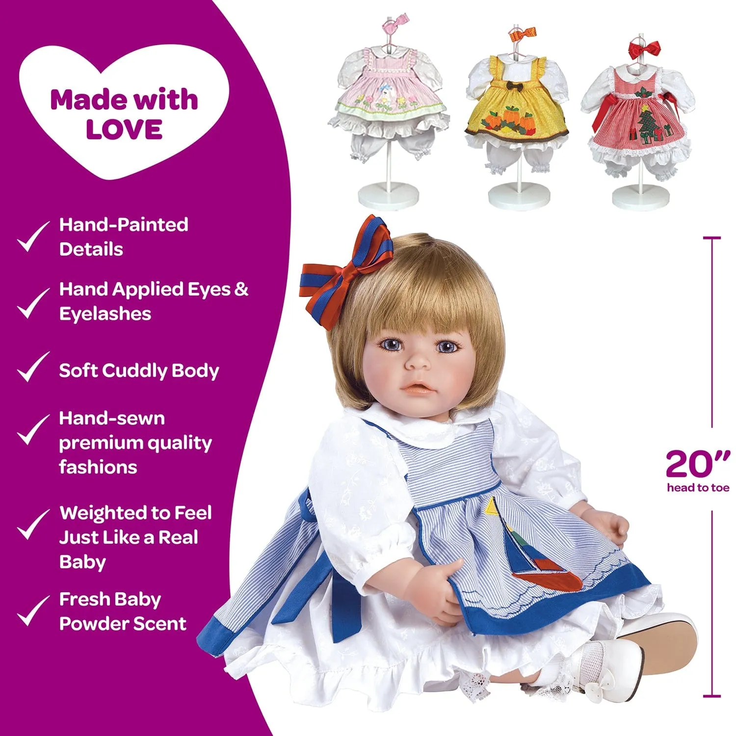 Adora Toddlertime Pin-A-Four Seasons Baby Doll Set with 4 Doll Dresses & Accessories