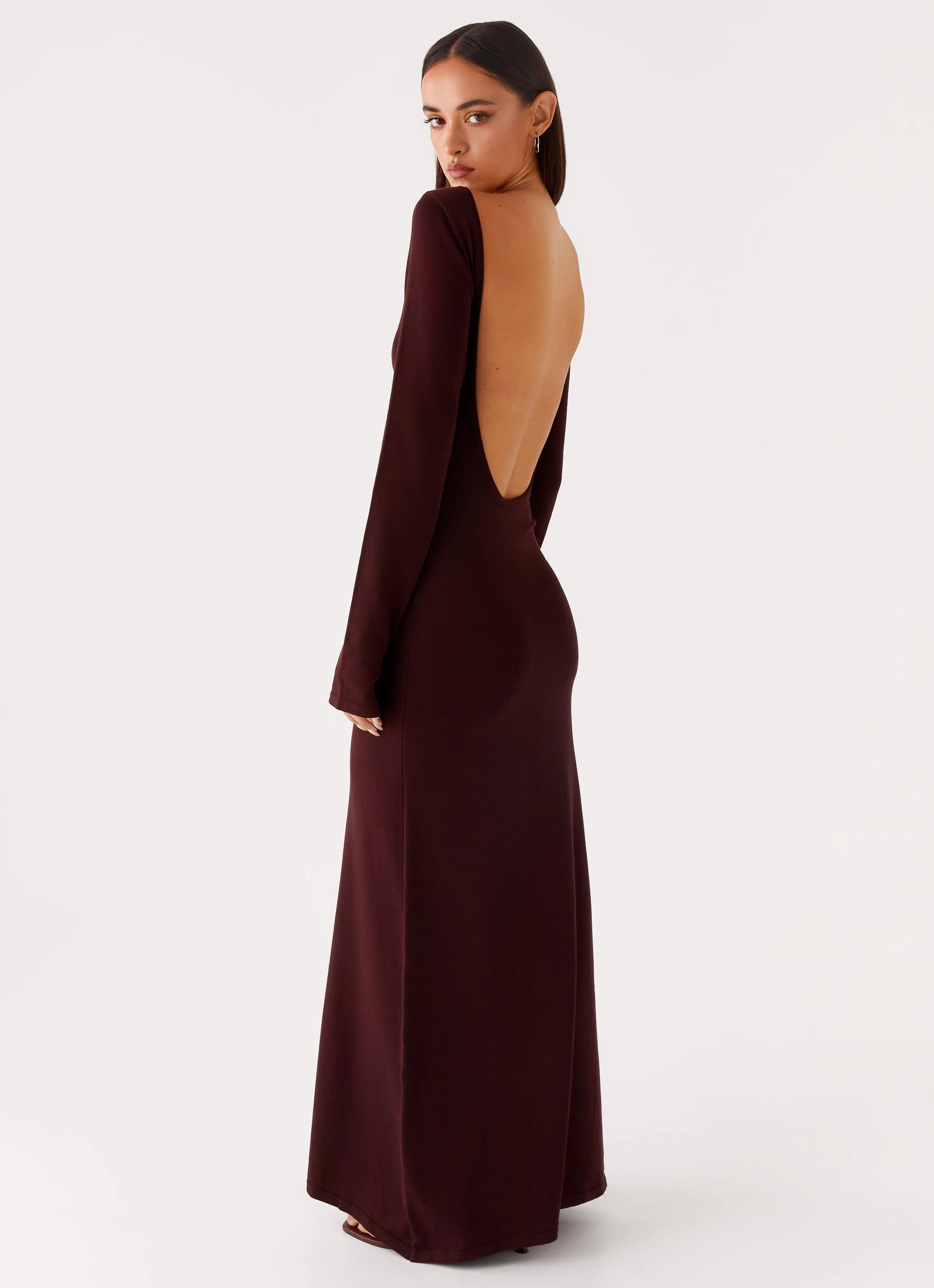 Adora Long Sleeve Knit Maxi Dress - Chocolate Nature Glow