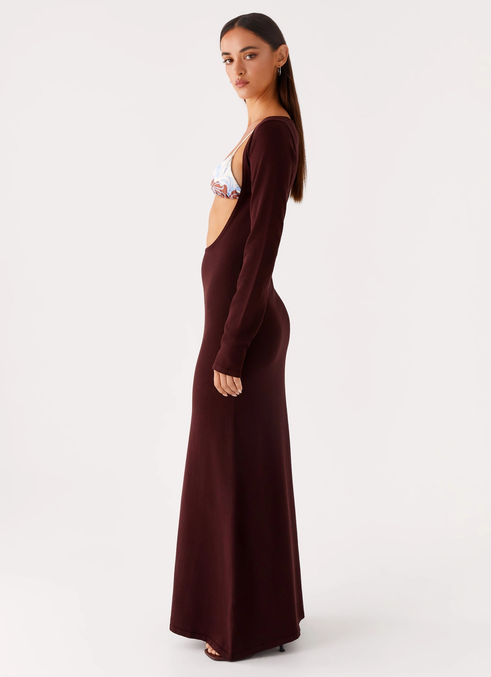 Adora Long Sleeve Knit Maxi Dress - Chocolate NonIrritatingLining All Season Style