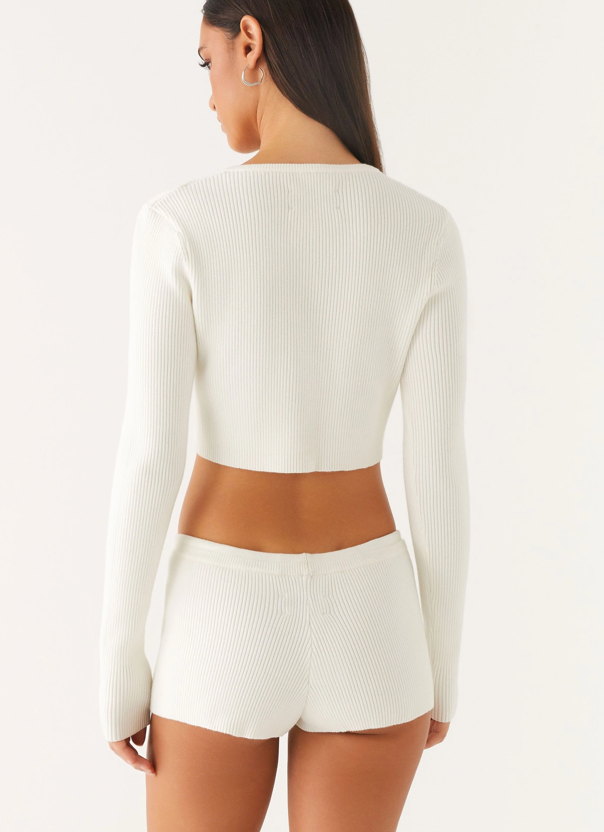 High Neckline Structure Adria Long Sleeve Cardigan - Ivory