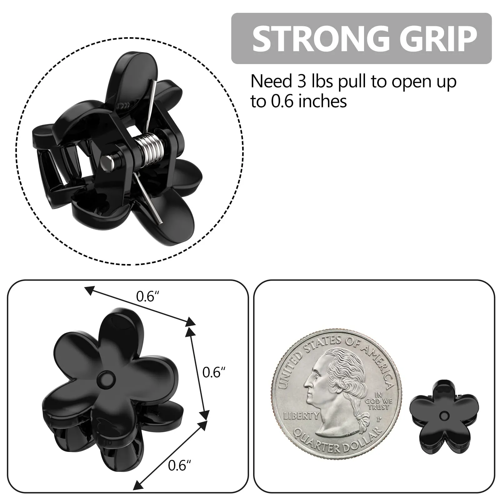 ADRIONE Black Mini Flower Hair Claw Clips - 100 Pack Small Flower clip for Women, Girls, Teens, Kids, Baby, Toddler - Tiny Bangs Hair Clip Little Decorative Jaw Hair Clip