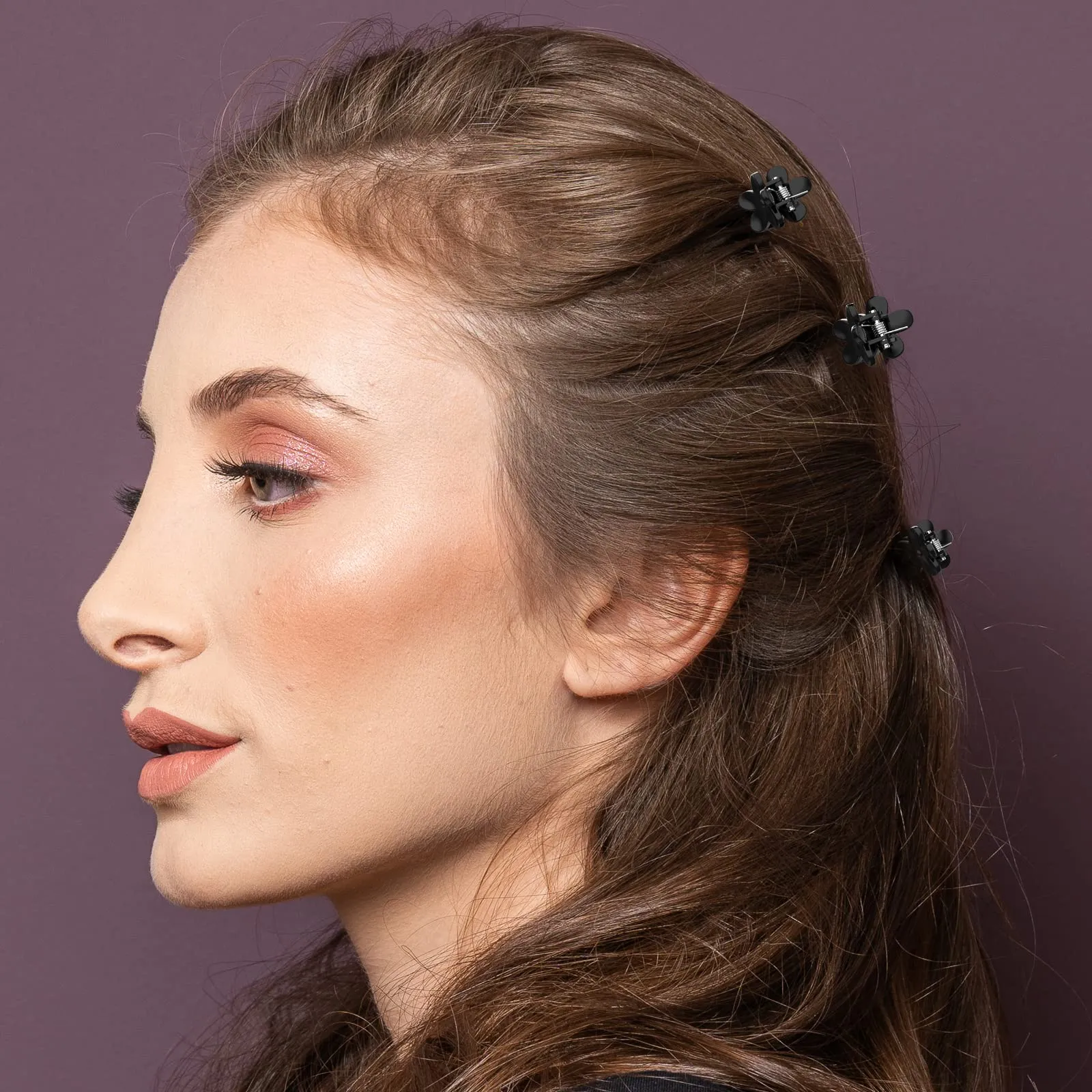 ADRIONE Black Mini Flower Hair Claw Clips - 100 Pack Small Flower clip for Women, Girls, Teens, Kids, Baby, Toddler - Tiny Bangs Hair Clip Little Decorative Jaw Hair Clip