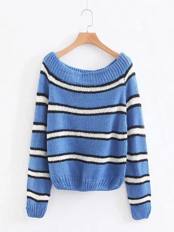 Advanced Striped Puff Sleeve Sweater Tops