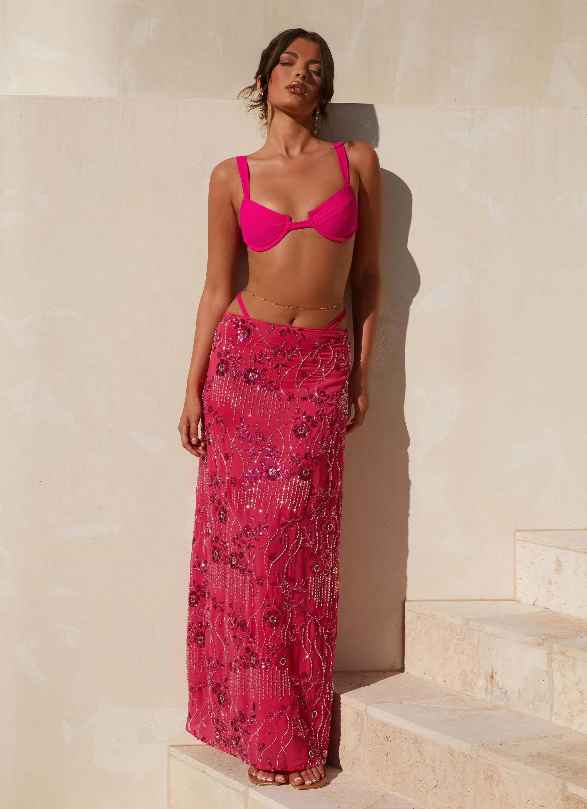 Corinna Low Rise Sequin Maxi Skirt - Fuchsia Slip Resistant Thermal regulation