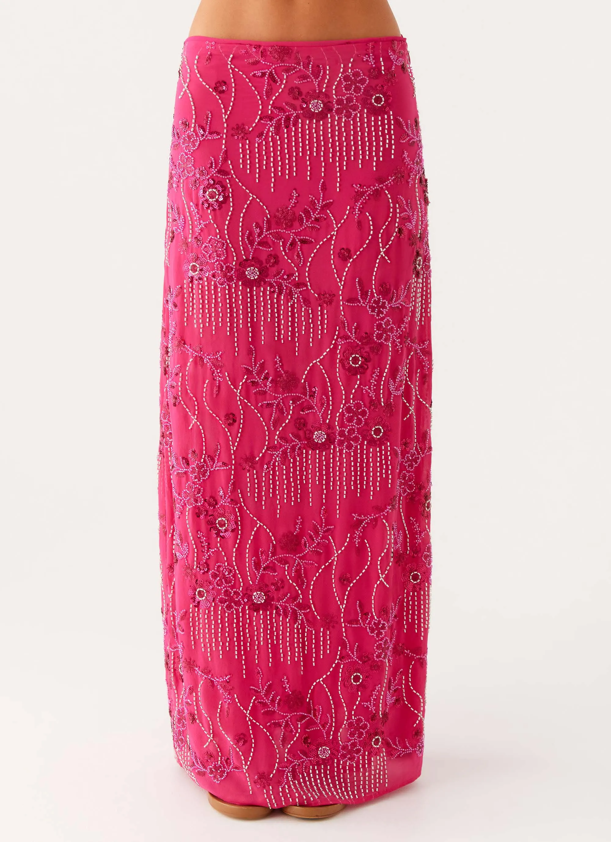 Corinna Low Rise Sequin Maxi Skirt - Fuchsia Easy Stretch Fit