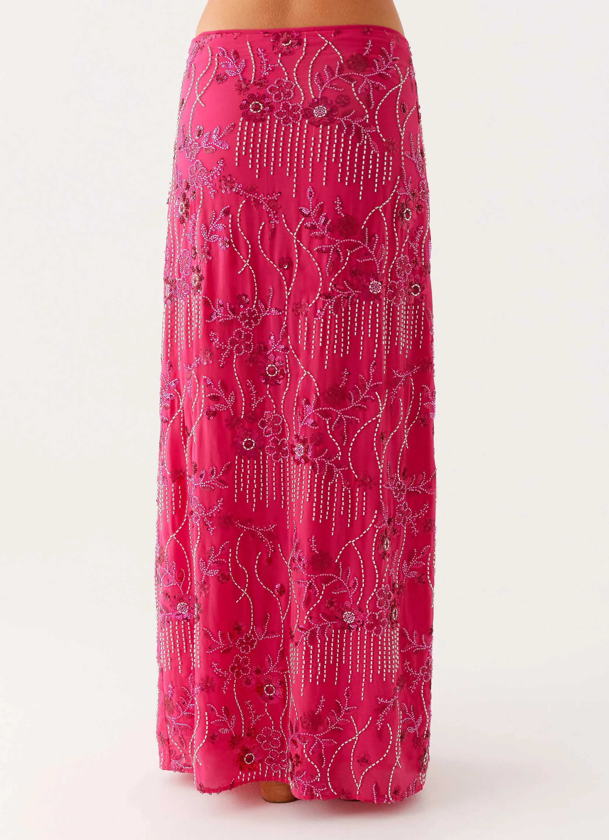 Corinna Low Rise Sequin Maxi Skirt - Fuchsia WindResistantMaterial Walk Friendly