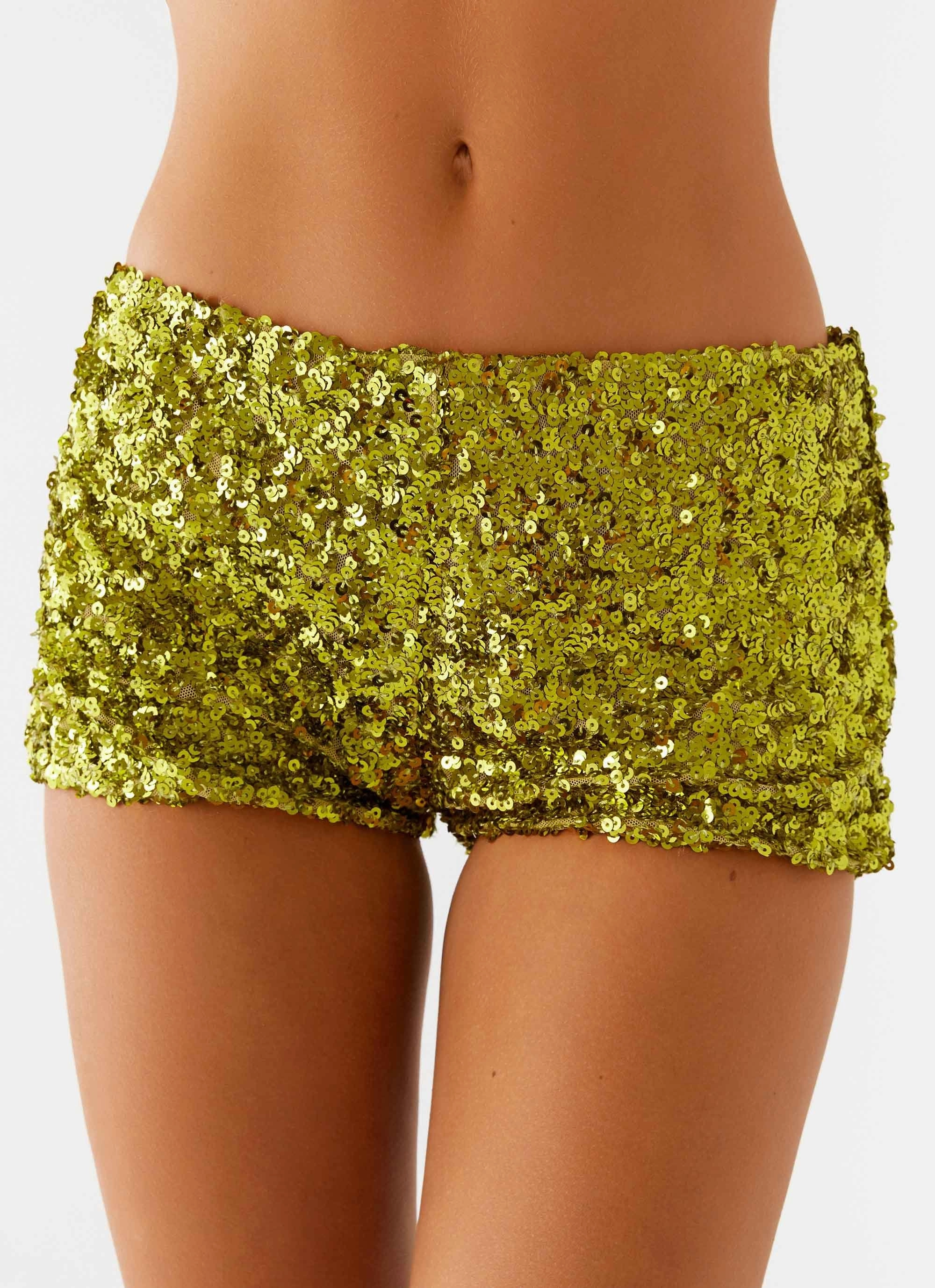 After Midnight Low Rise Sequin Mini Shorts - Olive slim fit Elastic Cuff