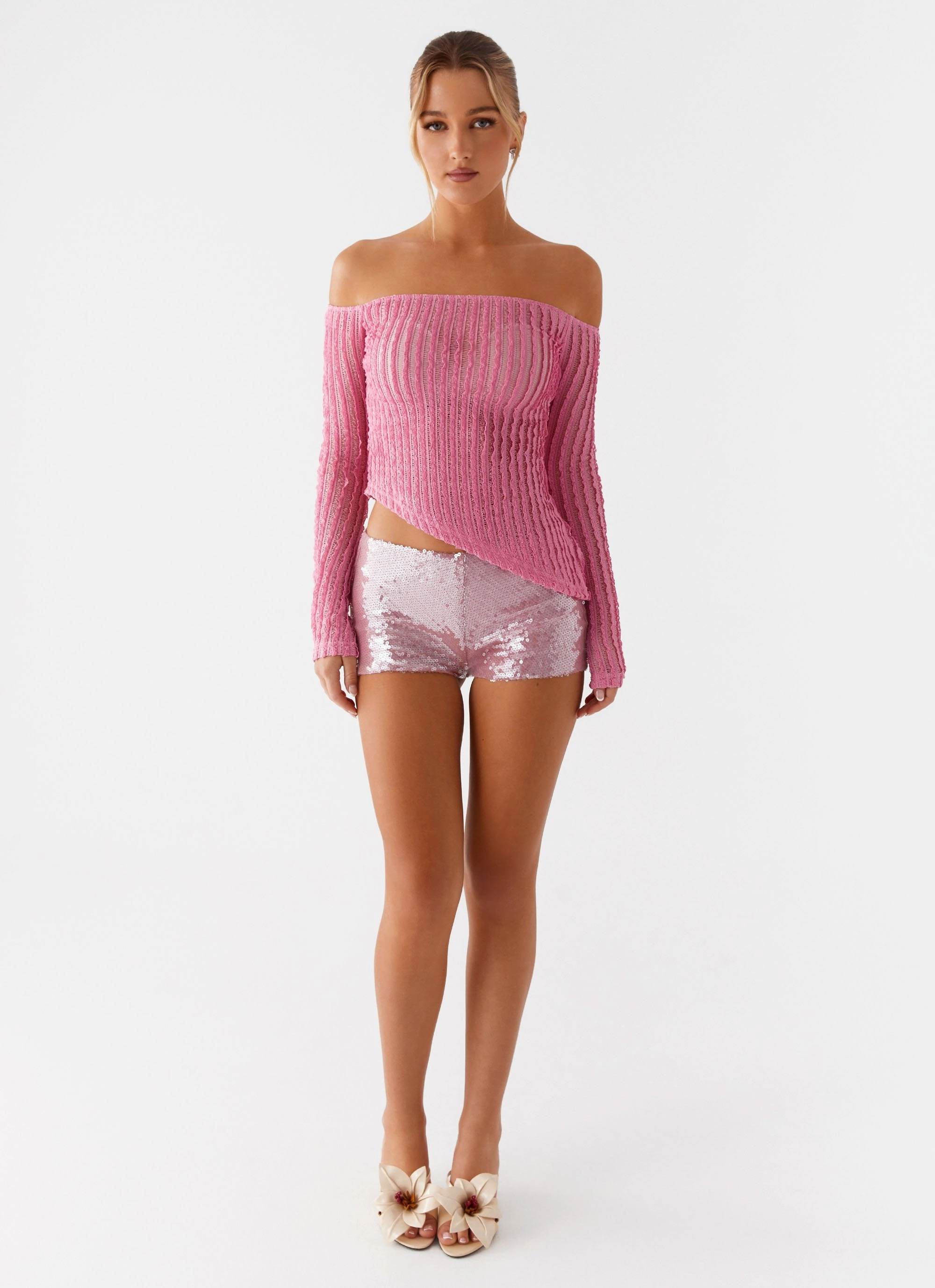 Flattering Style After Midnight Low Rise Sequin Mini Shorts - Pink