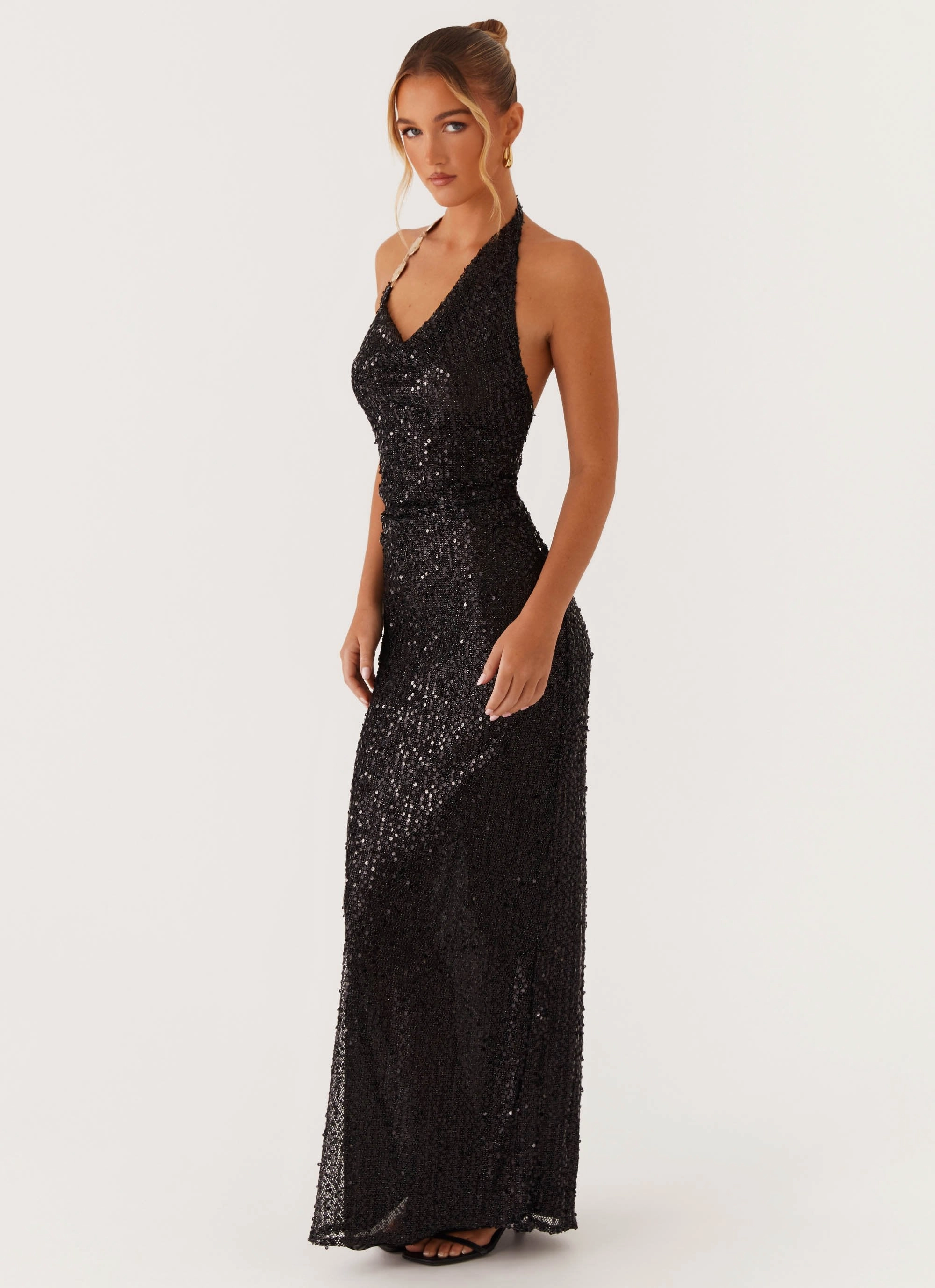 After Tonight Sequin Cowl Neck Maxi Dress - Black Night Style Vibrant fit