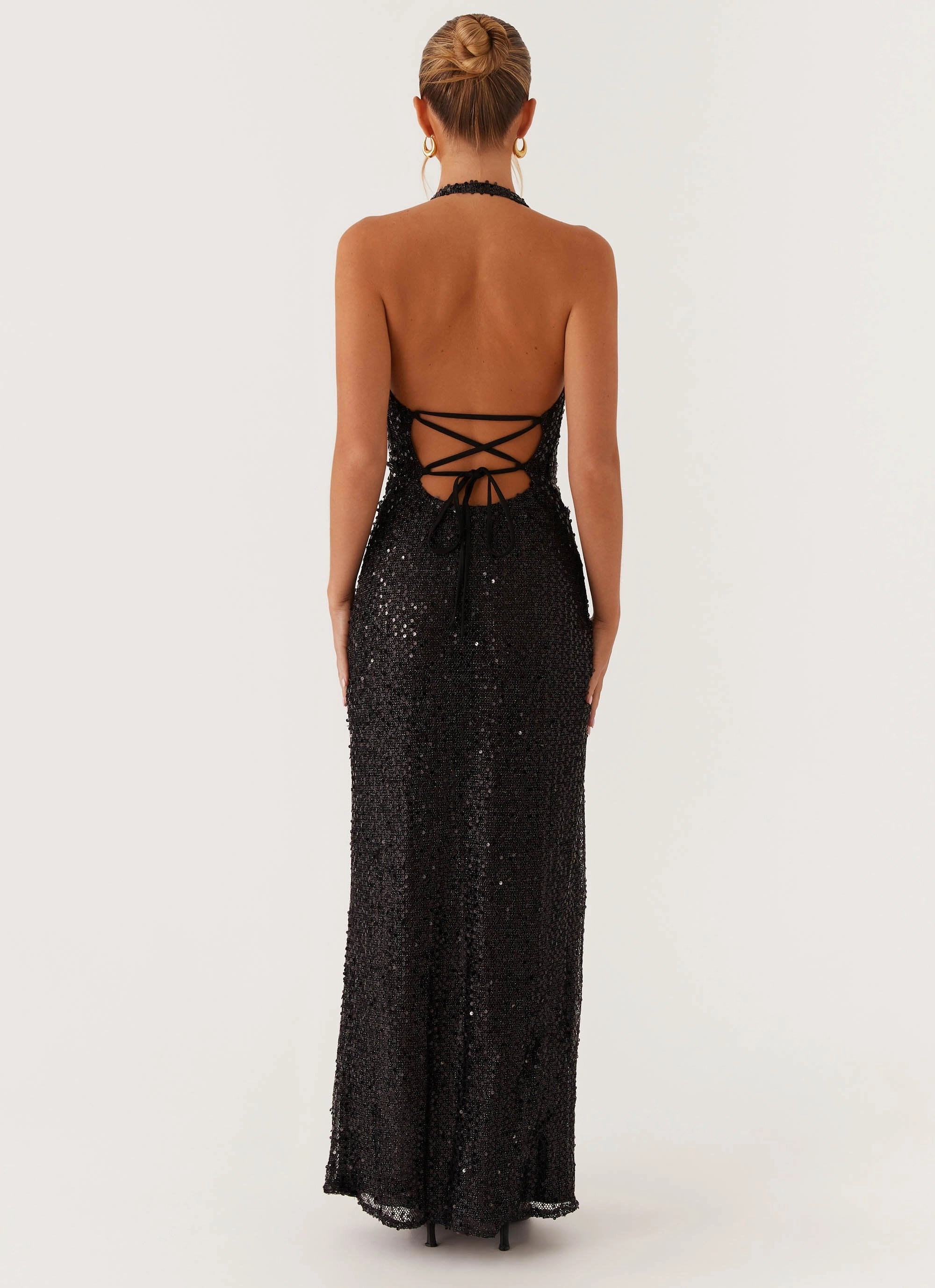 After Tonight Sequin Cowl Neck Maxi Dress - Black Weekend Feel Petal Zone