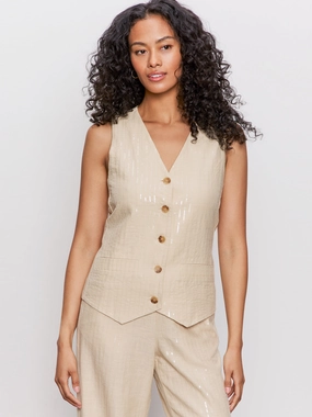 Relaxed Modern Vest Sand Sequin Stripe Stretchable complementary item