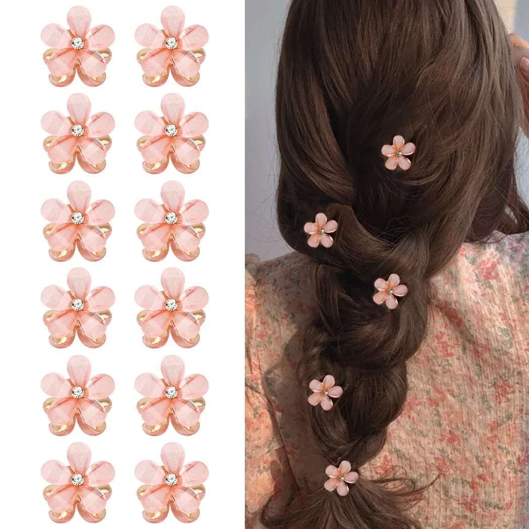 Ahoney 12Pcs Pink Hair Clip Small Claw Clips for Women Mini Flower Girl for Hair Decorations Daisy Hair Clip Bangs Clips Korean Hair Accessories