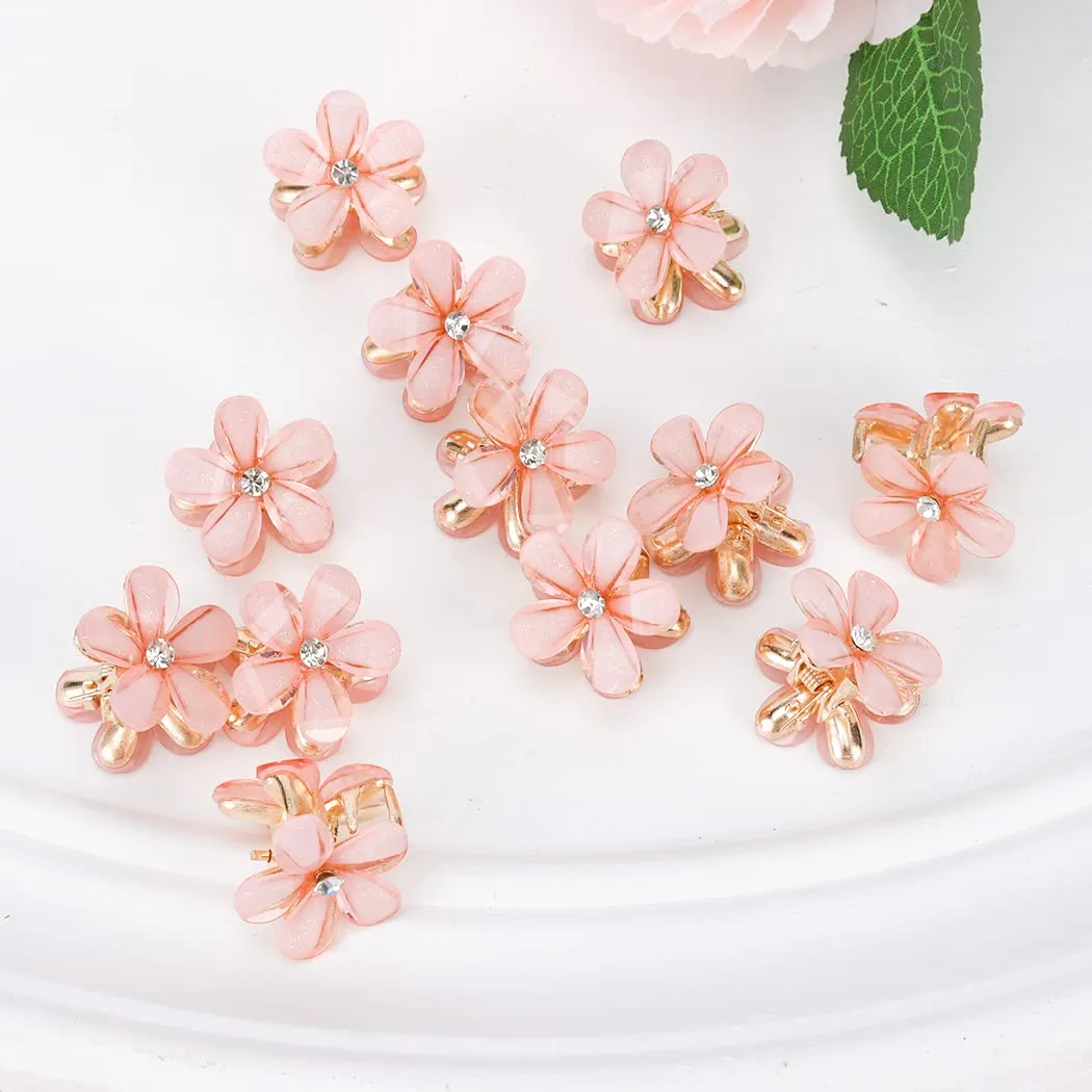 Ahoney 12Pcs Pink Hair Clip Small Claw Clips for Women Mini Flower Girl for Hair Decorations Daisy Hair Clip Bangs Clips Korean Hair Accessories