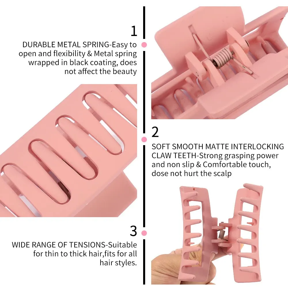 Ahoney 5 Pack Cute Pink Hair Clips 3.4-4.3 Inch Jaw Clips for Hair Big Hair Clamp Butterfly Flower Pink Hair Accessories for Women Non Slip Hair Styling for Girls