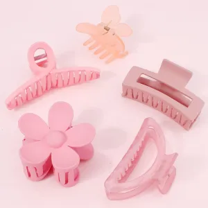 Ahoney 5 Pack Cute Pink Hair Clips 3.4-4.3 Inch Jaw Clips for Hair Big Hair Clamp Butterfly Flower Pink Hair Accessories for Women Non Slip Hair Styling for Girls