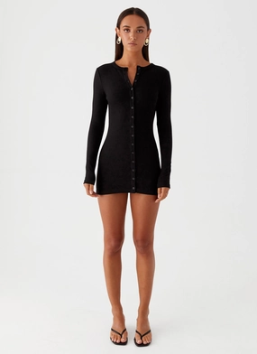 Ailee Long Sleeve Mini Dress - Black Trendy Wearables Soft Appearance All Purpose Ailee Long Sleeve Mini Dress - Black