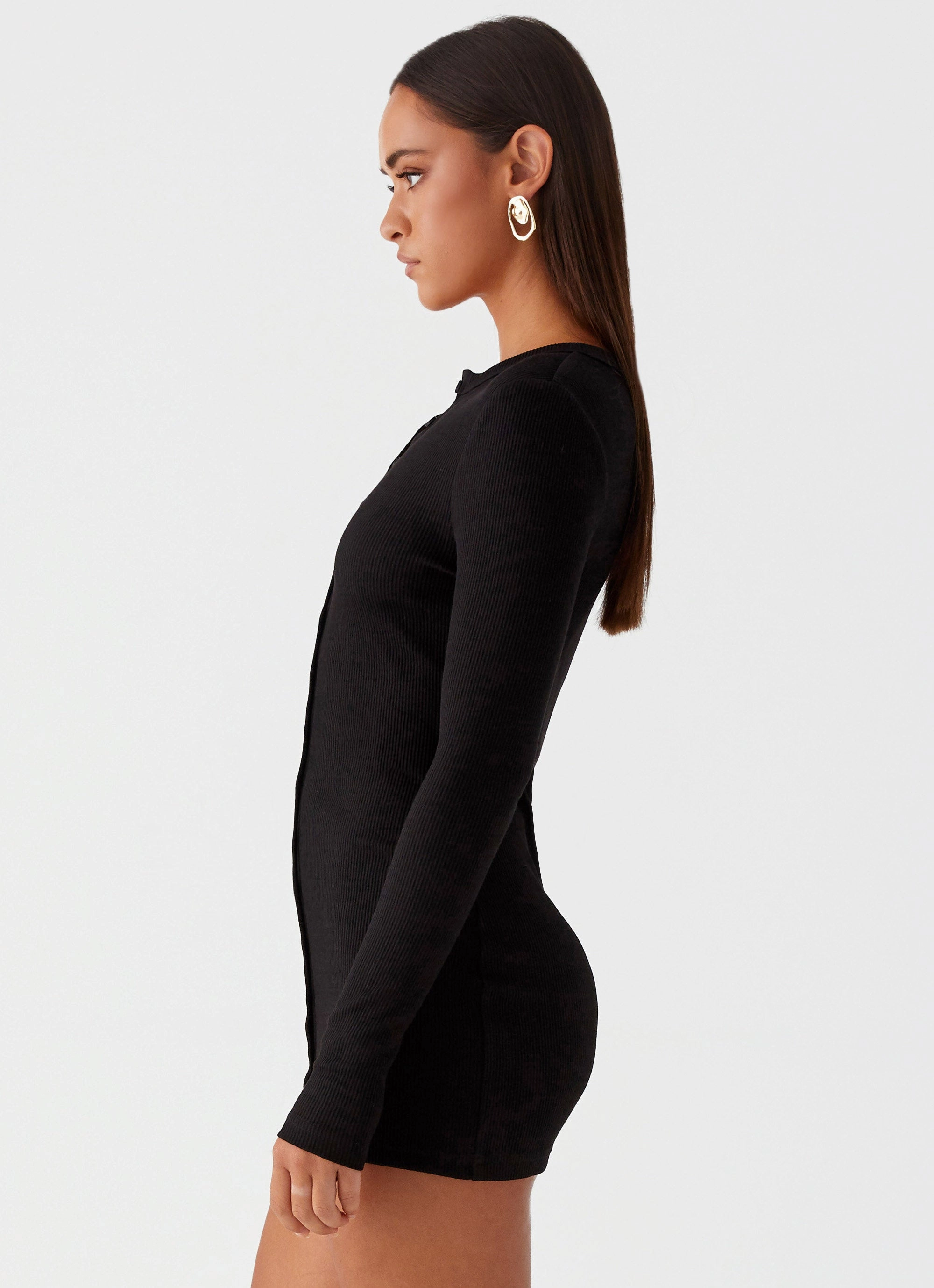 Silky Touch Ailee Long Sleeve Mini Dress - Black