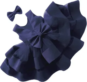 AIMJCHLD 0-6T Baby Girls V Backless Flower Dress Pageant Party Wedding Gown Dresses with Hair Bow