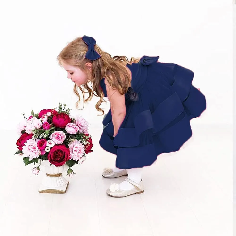 AIMJCHLD 0-6T Baby Girls V Backless Flower Dress Pageant Party Wedding Gown Dresses with Hair Bow