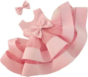 AIMJCHLD 0-6T Baby Girls V Backless Flower Dress Pageant Party Wedding Gown Dresses with Hair Bow