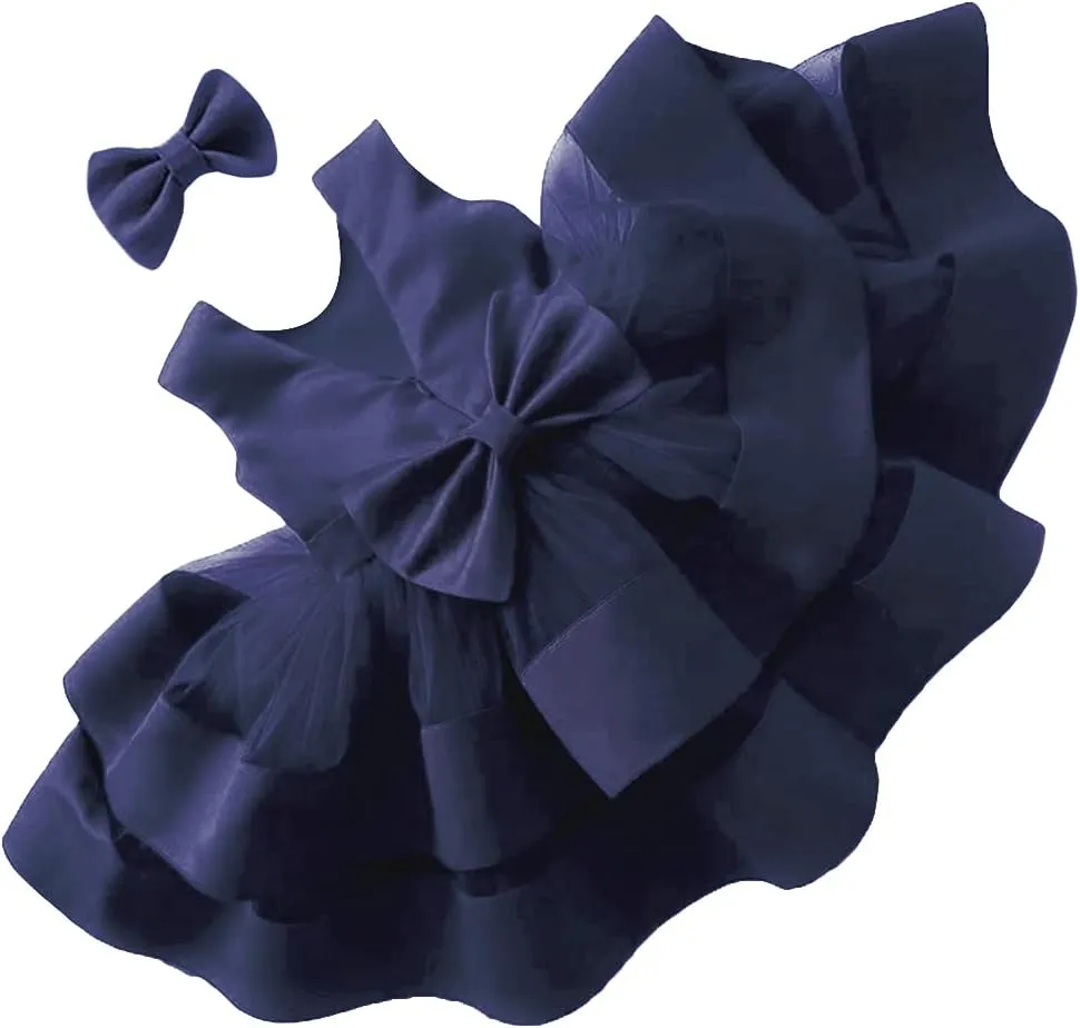 AIMJCHLD 0-6T Baby Girls V Backless Flower Dress Pageant Party Wedding Gown Dresses with Hair Bow