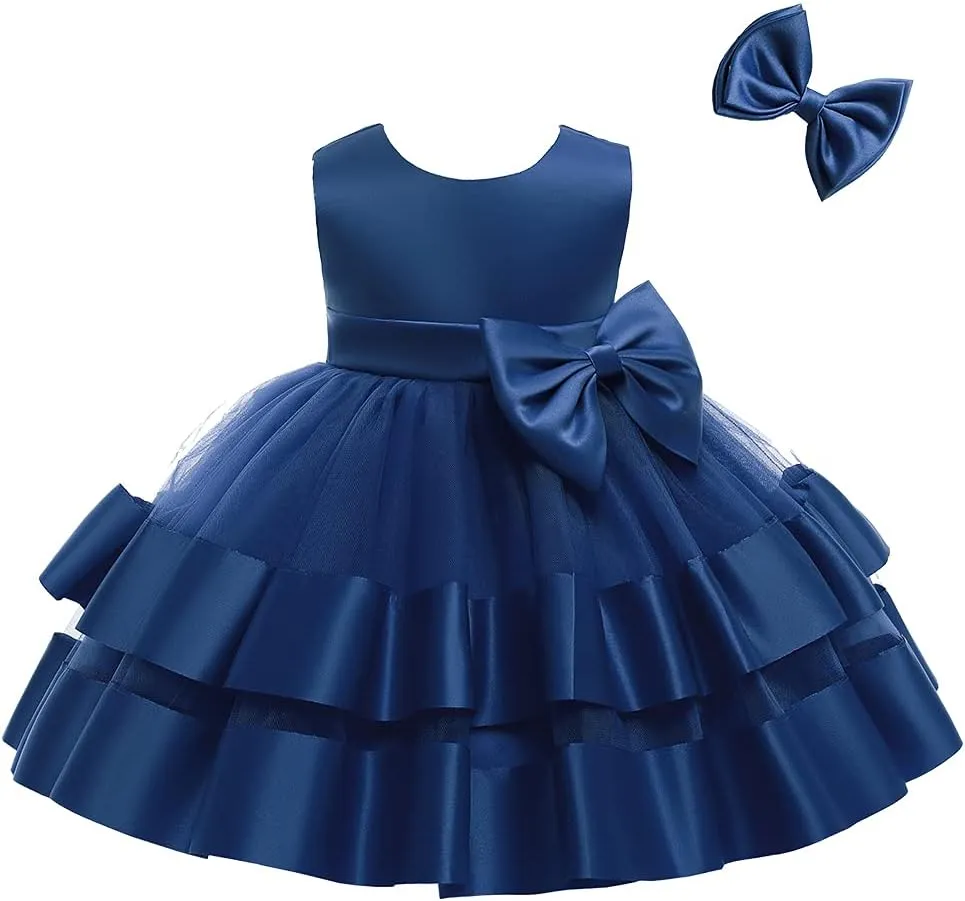 AIMJCHLD 0-6T Baby Girls V Backless Flower Dress Pageant Party Wedding Gown Dresses with Hair Bow