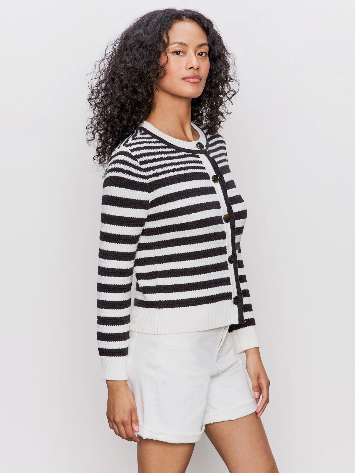 Crisp Look ZeroWaste Production City Summer Cardi Black/ Macrame Multi Stripe