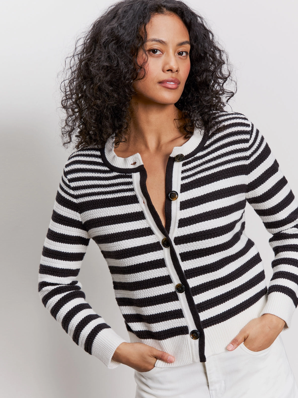 City Summer Cardi Black/ Macrame Multi Stripe AntiStatic Yarn