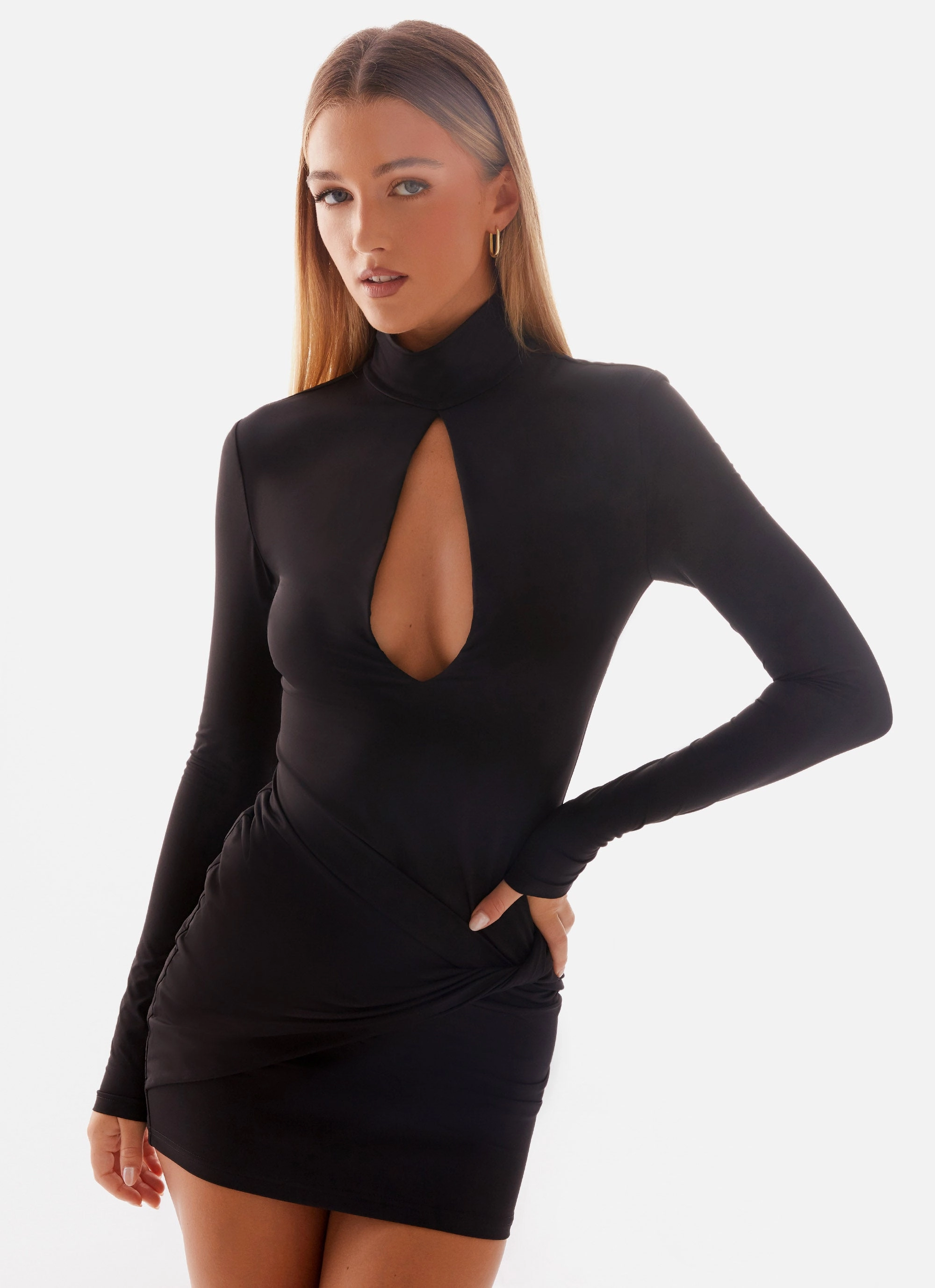 Airlea Long Sleeve Mini Dress - Black Polished Form Stylish and Comfortable