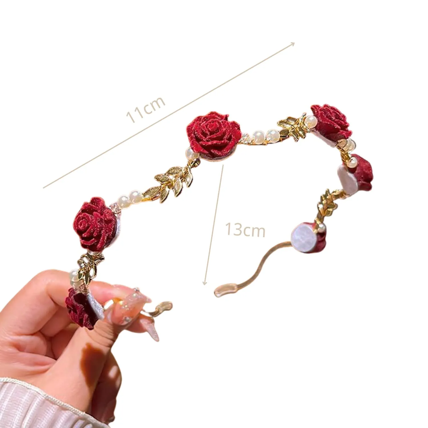 AIUPUOC Hairband, Red Rose Flower Metal Hair Accessories, Exquisite Hair Hoop Hairbands Hair Band Hairpin for Women Girls Scrunchies 1Pcs