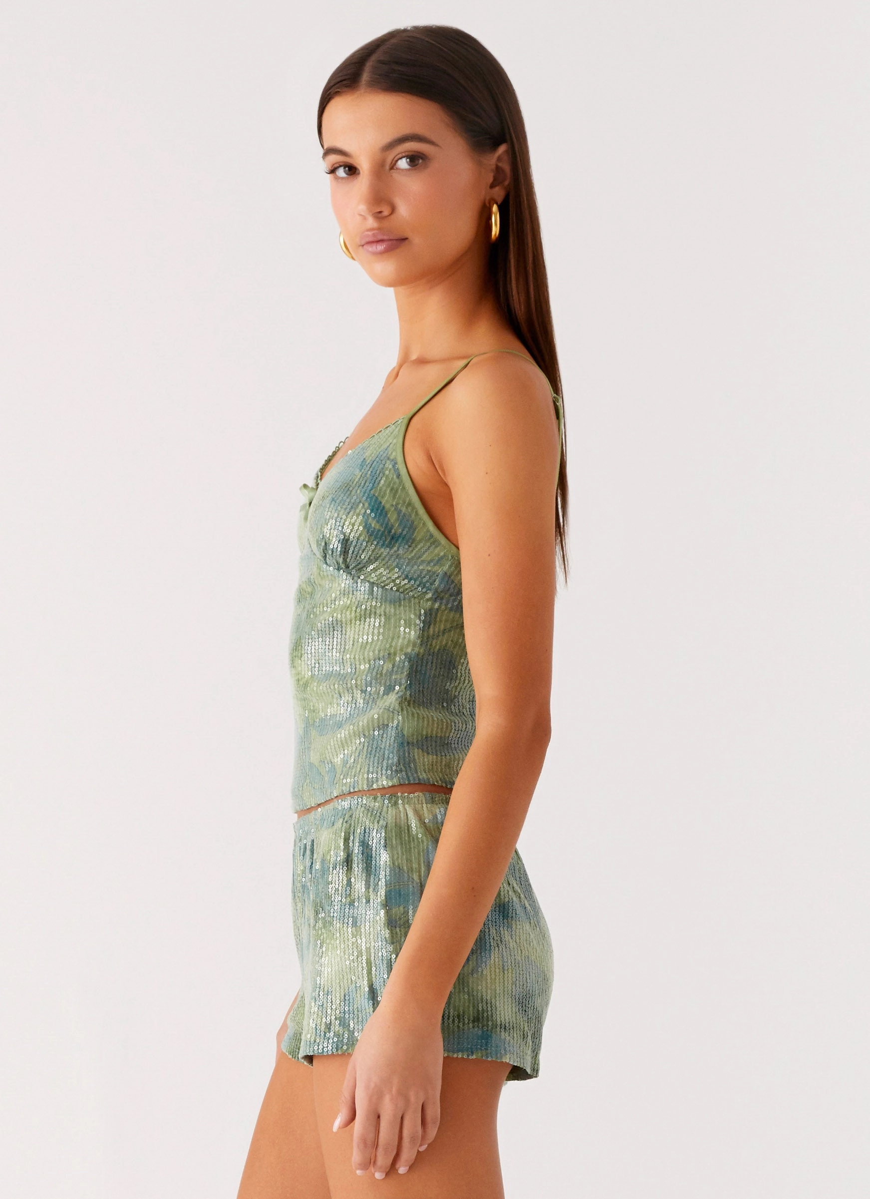 Ajean Sequin Cami Top - Lime Blood VNeckReinforcement