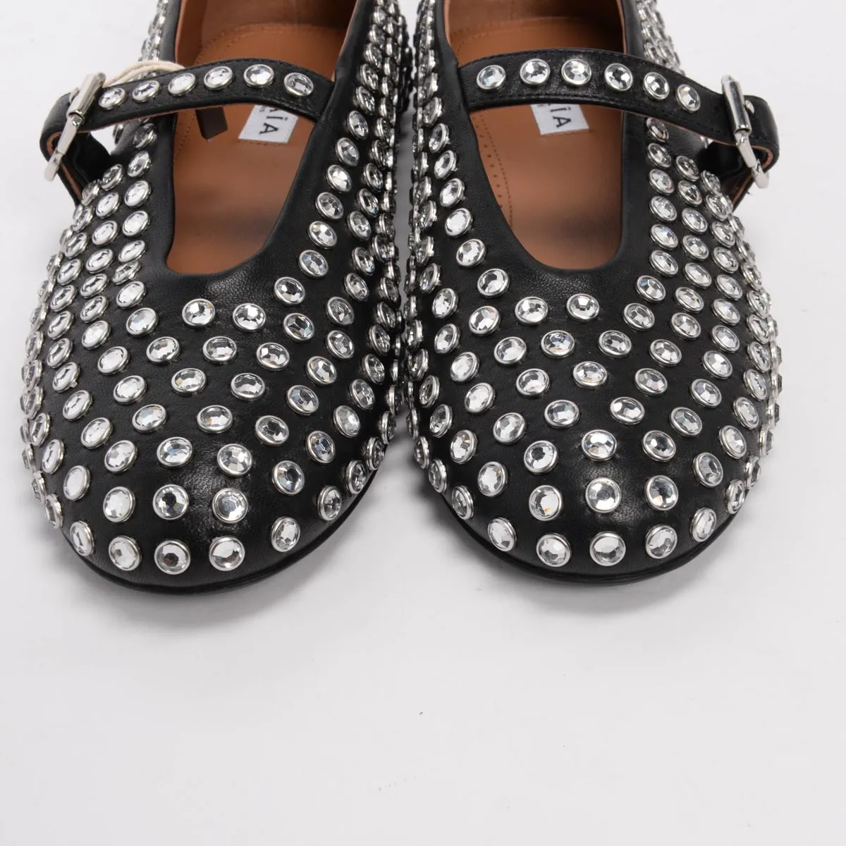 Alaia Black Crystal Embellished Lambskin Ballet Flats 38.5