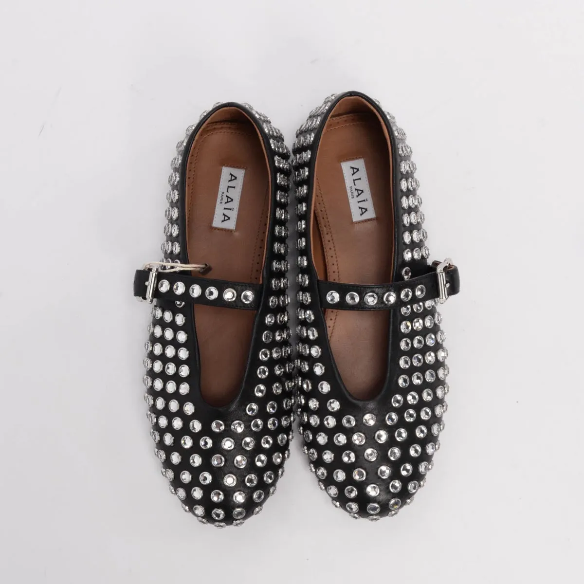 Alaia Black Crystal Embellished Lambskin Ballet Flats 38.5