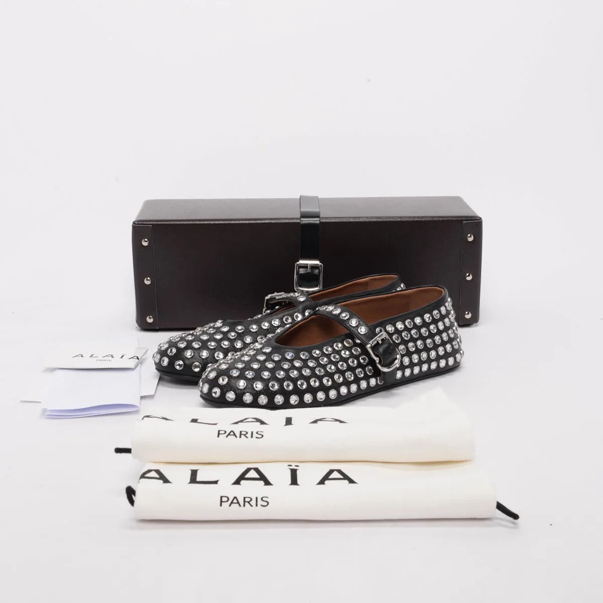 Alaia Black Crystal Embellished Lambskin Ballet Flats 38.5