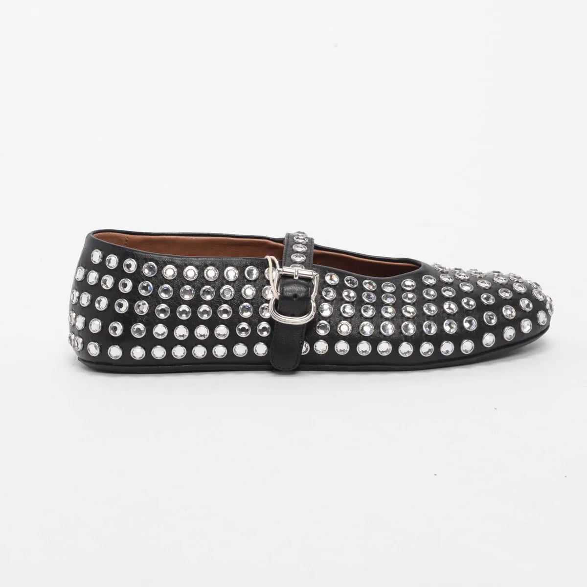 Alaia Black Crystal Embellished Lambskin Ballet Flats 38.5