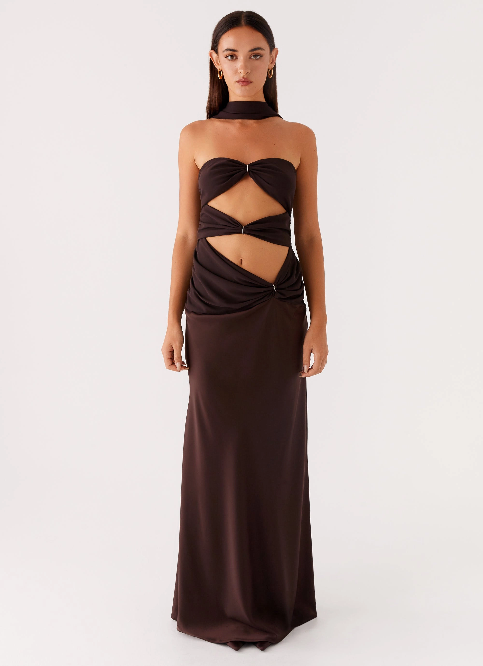 Delicate Edge Alaine Scarf Maxi Dress - Dark Chocolate