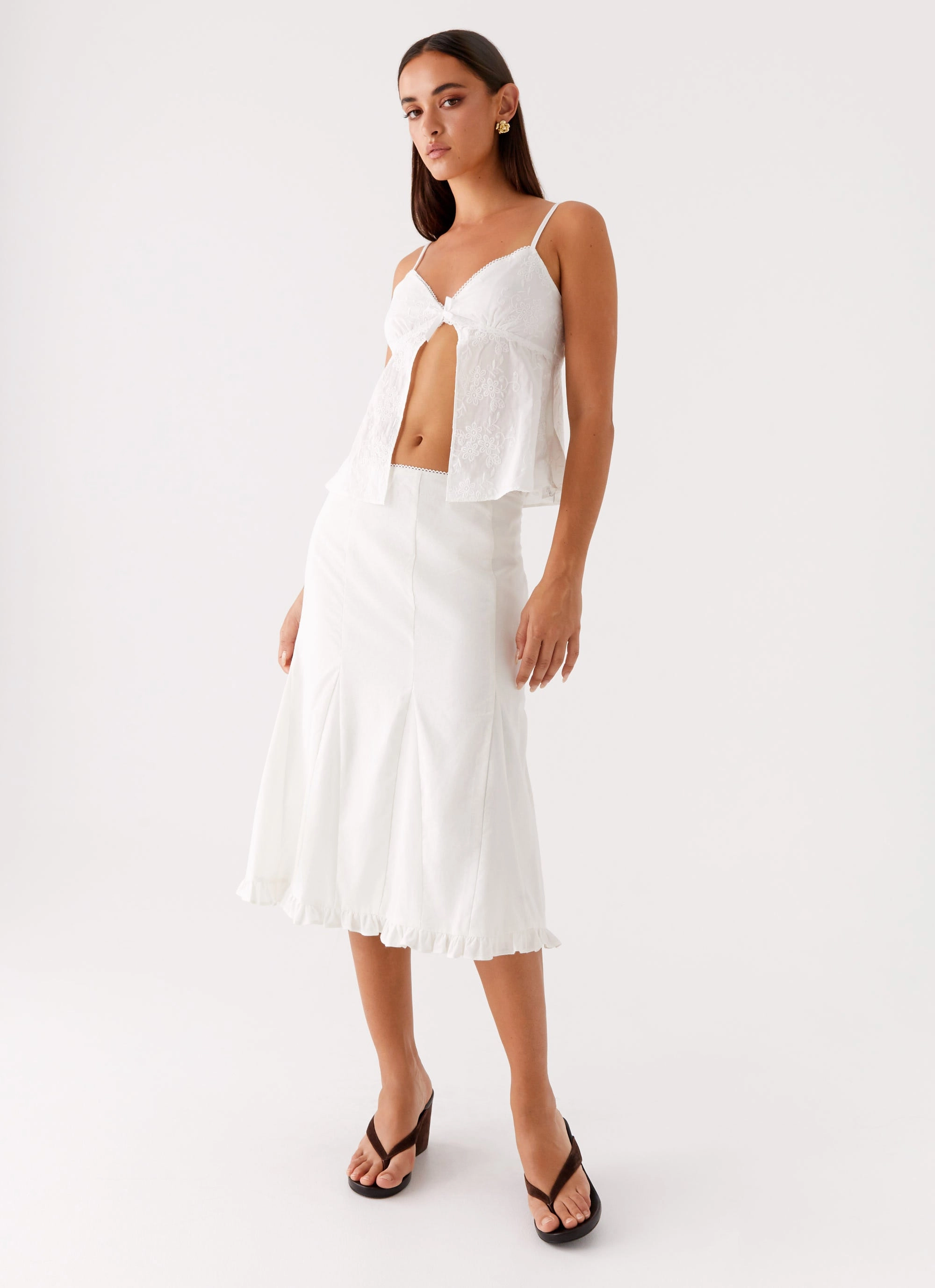 Alec Midi Skirt - White Sleek Comfort Stain Repellent Coating