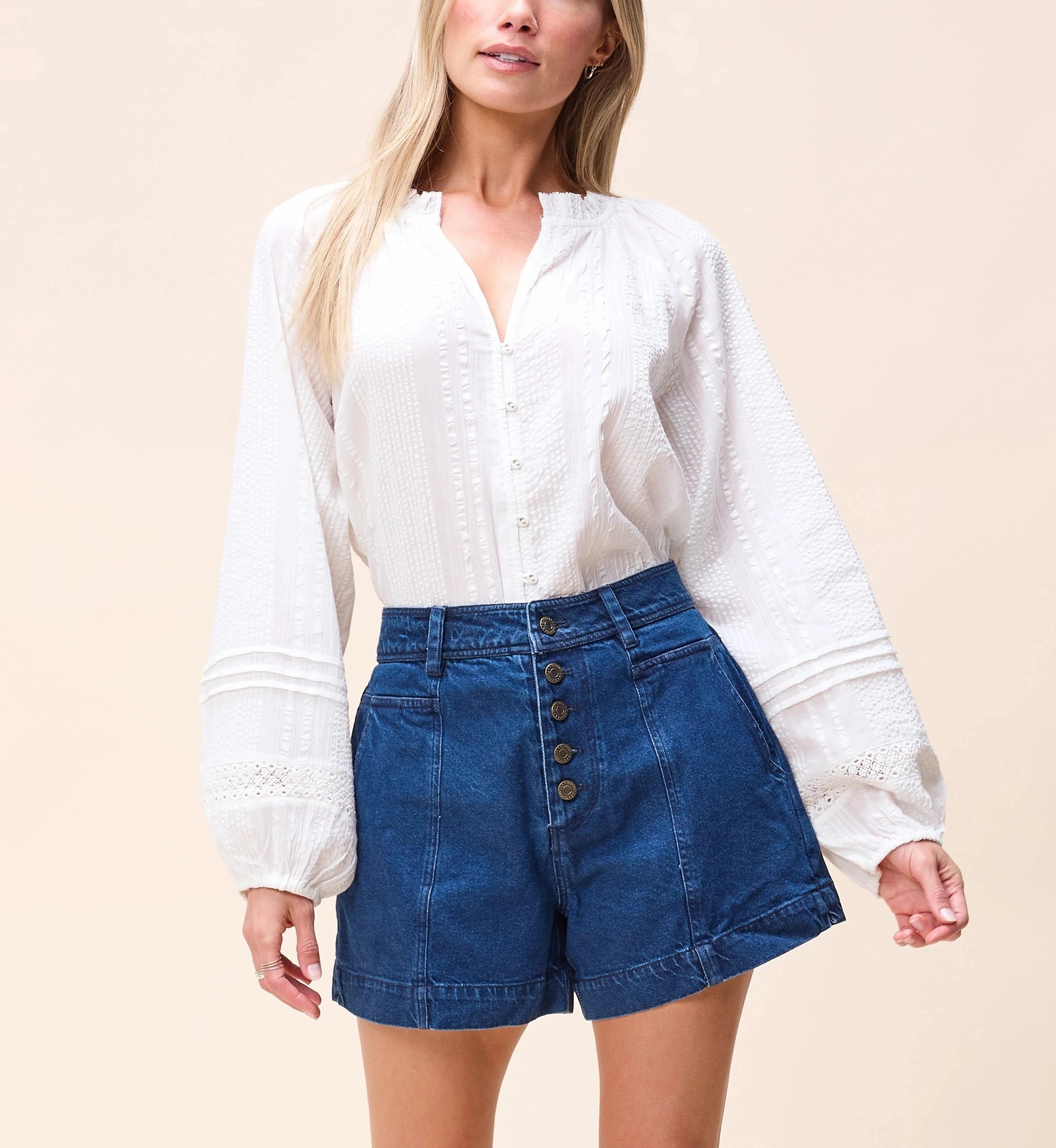 Alicia Blouse | Ivory Comfortable Look BrushedInnerSurface