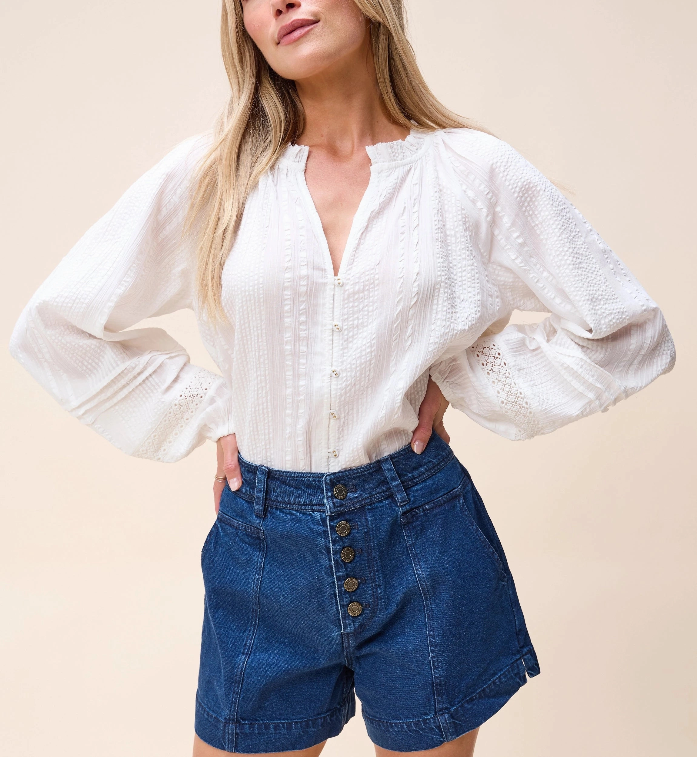Wrinkle Free Weave Alicia Blouse | Ivory